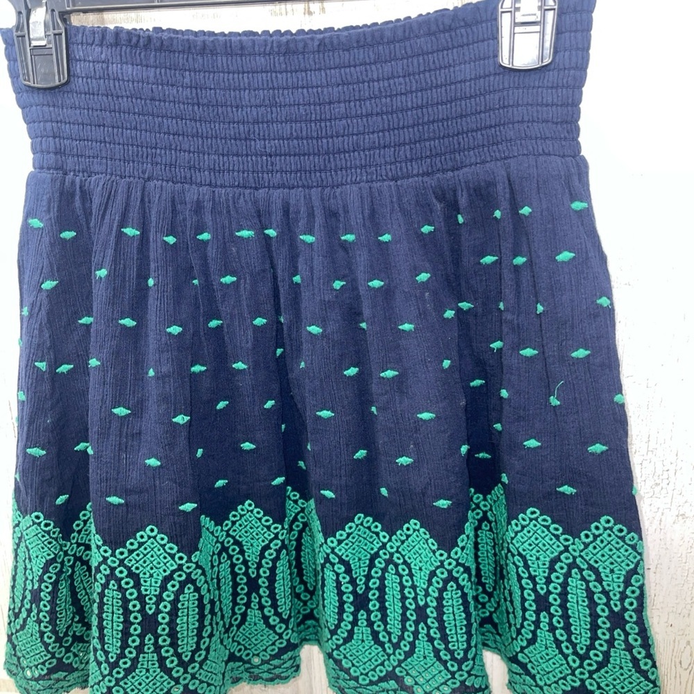 J. Crew Skater Mini Skirt in Blue and Green with Smocked Waist